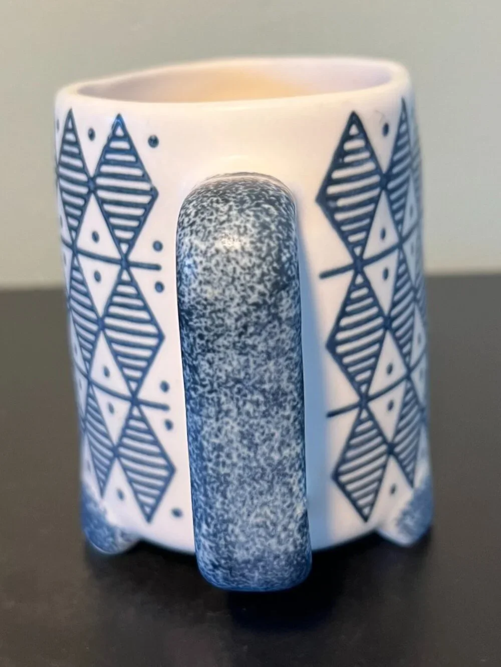 PAPER SOURCE Handcrafted Look Blue-on-White Geometric Tile Pattern Stoneware Mug